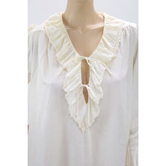 Vtg Satin Flannel Nightshirt Nightgown L Romantic Poetic Style Cream off white - Picture 8 of 10